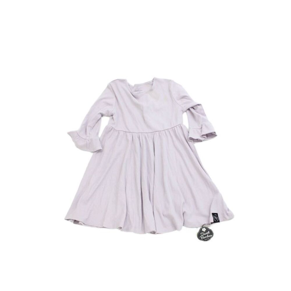 Sweet Bamboo Girls Ribbed Round Neck Long Sleeve Dress Purple Size 6Y